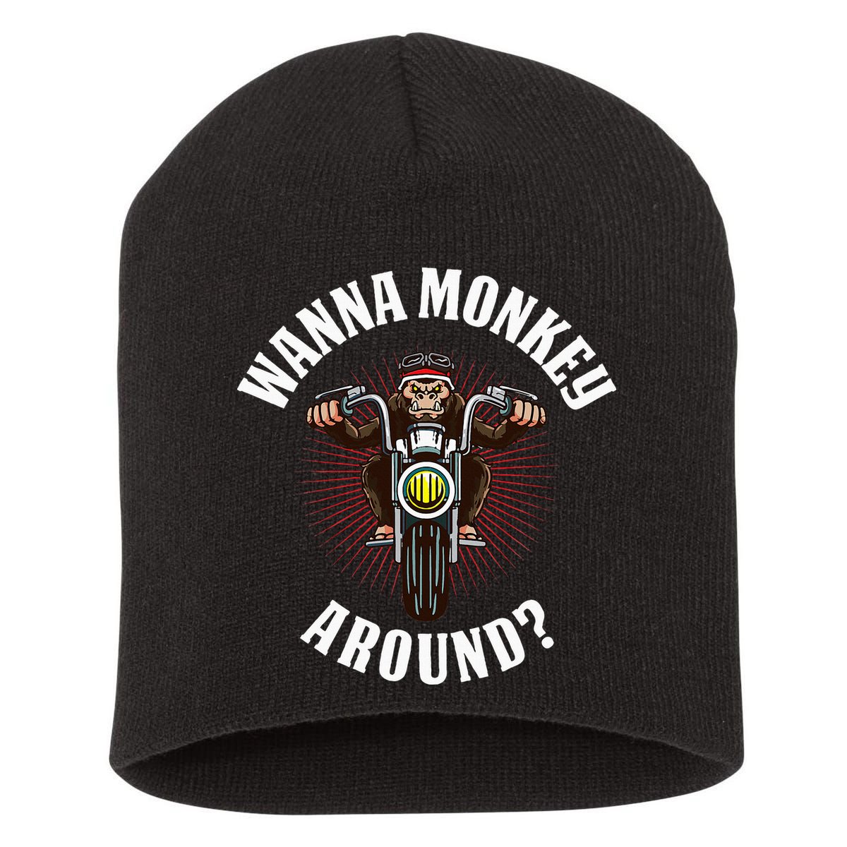 Monkey Motorcycle Short Acrylic Beanie
