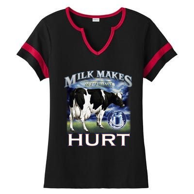 Milk Makes My Tummy Hurt Funny Meme Lactose Tolerant Gift Ladies Halftime Notch Neck Tee