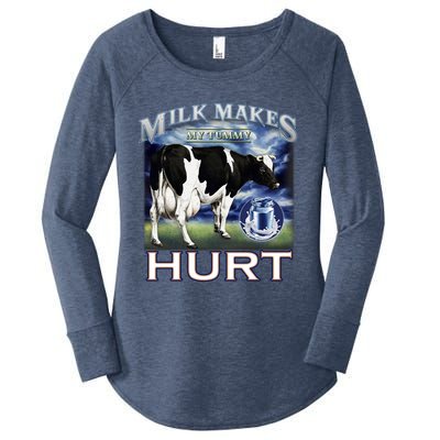 Milk Makes My Tummy Hurt Funny Meme Lactose Tolerant Gift Women's Perfect Tri Tunic Long Sleeve Shirt