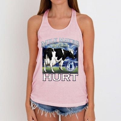 Milk Makes My Tummy Hurt Funny Meme Lactose Tolerant Gift Women's Knotted Racerback Tank