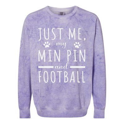 Me My Min Pin And Football Mama Funny Dog Lover Humor Colorblast Crewneck Sweatshirt