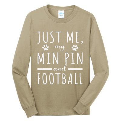 Me My Min Pin And Football Mama Funny Dog Lover Humor Tall Long Sleeve T-Shirt