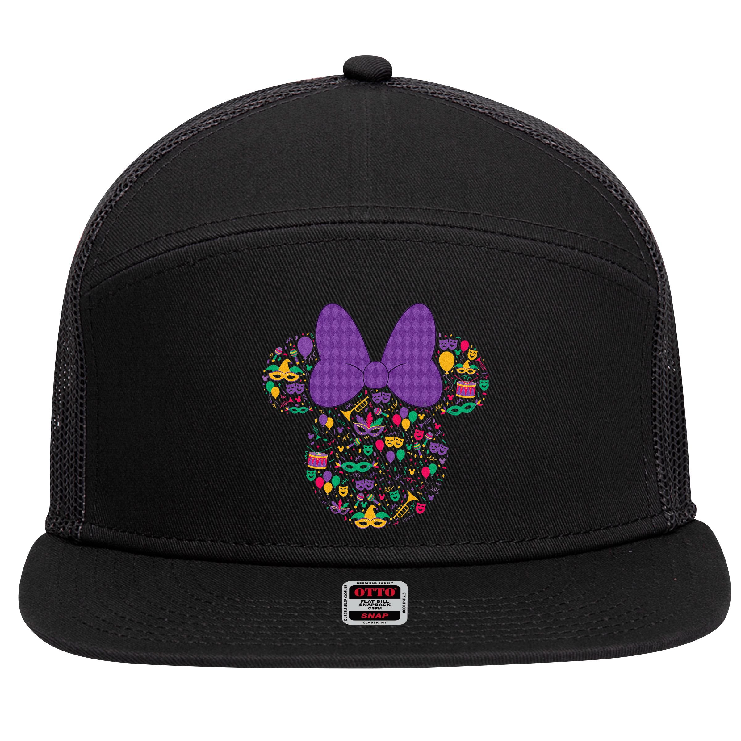 Minnie Mouse Mardi Gras Carnival Holiday Icon 7 Panel Mesh Trucker Snapback Hat