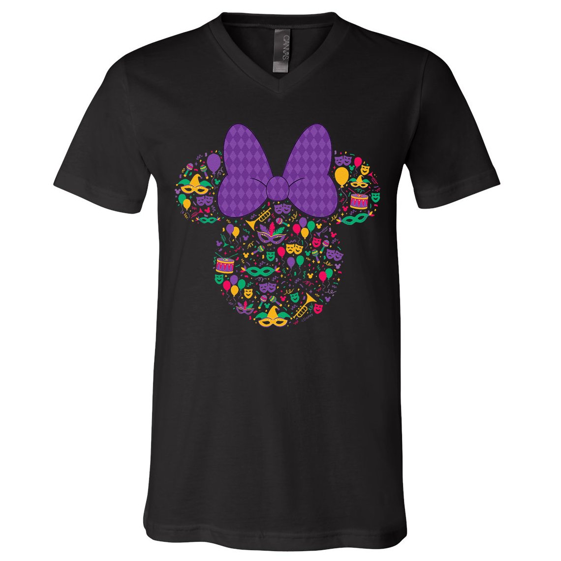 Minnie Mouse Mardi Gras Carnival Holiday Icon V-Neck T-Shirt