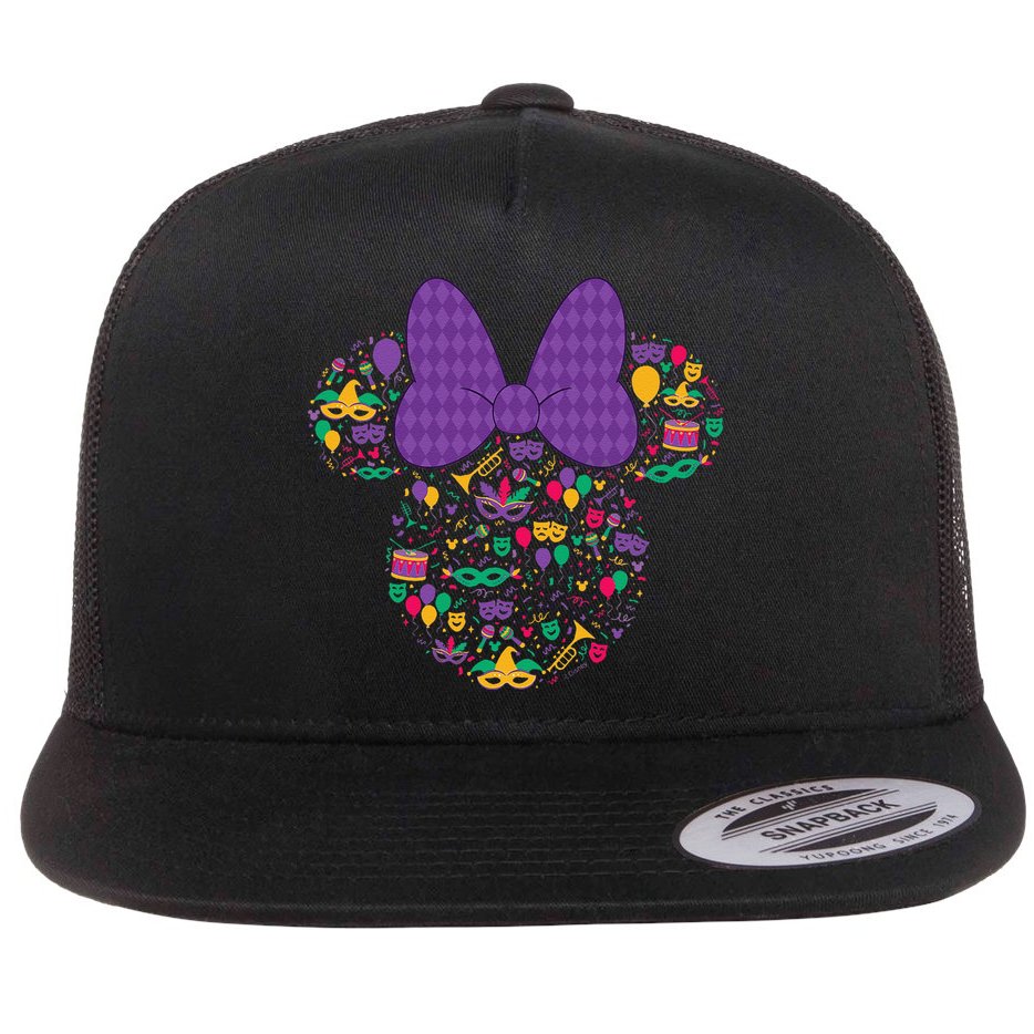 Minnie Mouse Mardi Gras Carnival Holiday Icon Flat Bill Trucker Hat