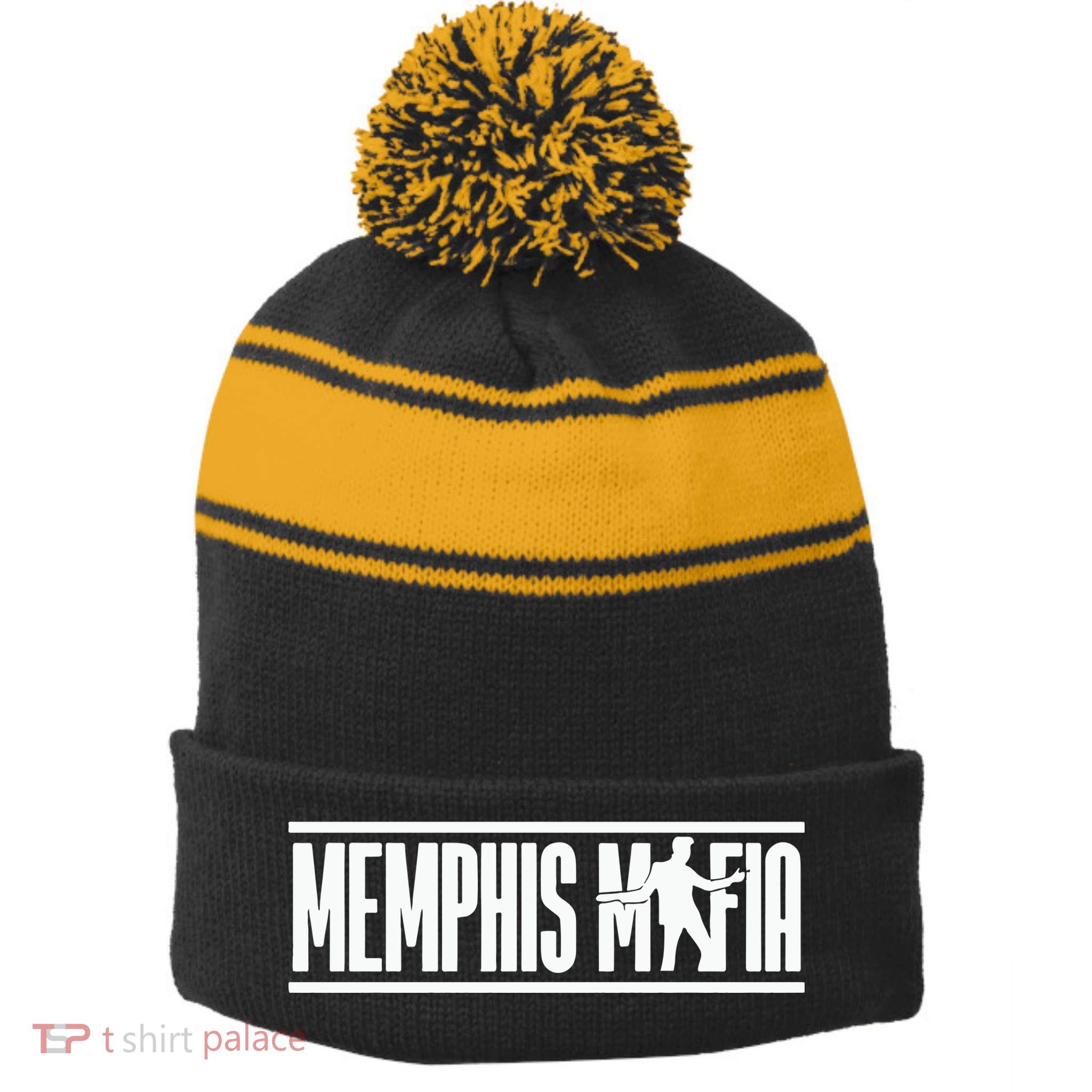 Memphis Mafia Stripe Pom Pom Beanie
