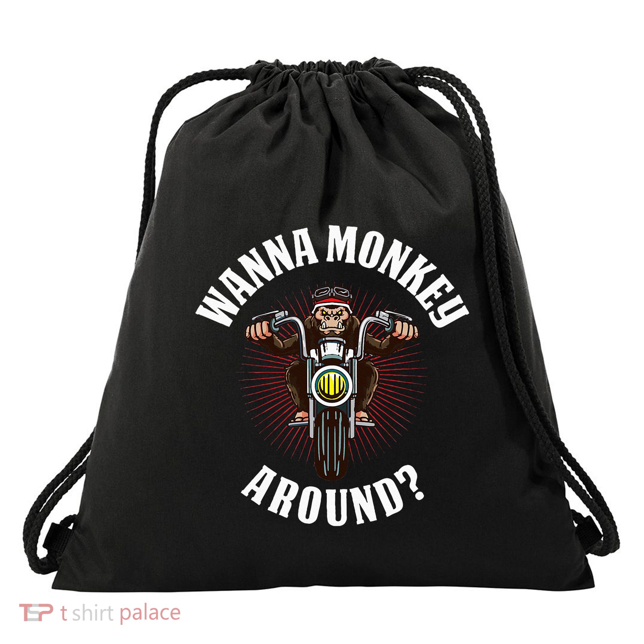 Monkey Motorcycle Drawstring Bag