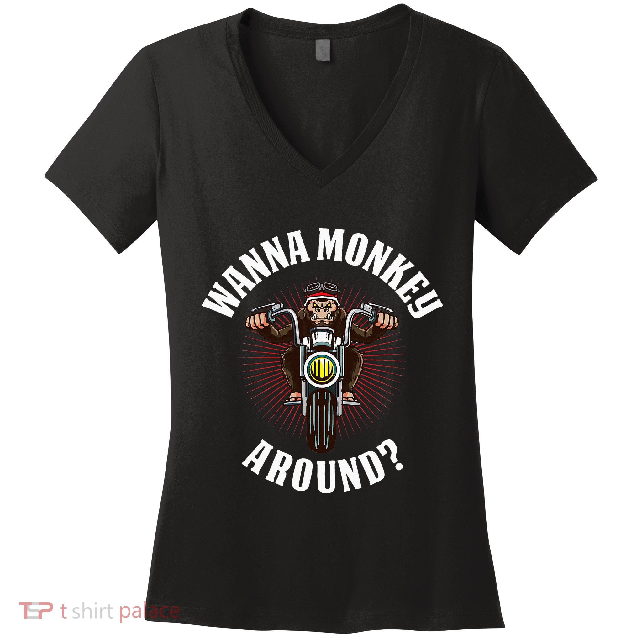 Monkey Motorcycle Women's V-Neck T-Shirt