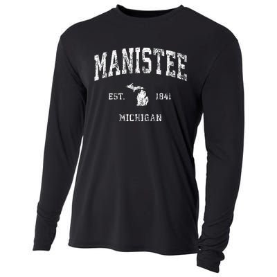 Manistee Michigan Mi Vintage Athletic Sports Design Cooling Performance Long Sleeve Crew