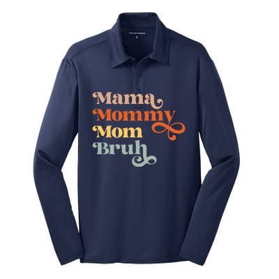 Mama Mommy Mom Bruh Retro Silk Touch Performance Long Sleeve Polo