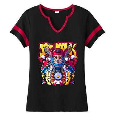 Mr. Monkey Monk Cool Character Riding Motorcycle Ladies Halftime Notch Neck Tee