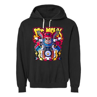 Mr. Monkey Monk Cool Character Riding Motorcycle Garment-Dyed Fleece Hoodie