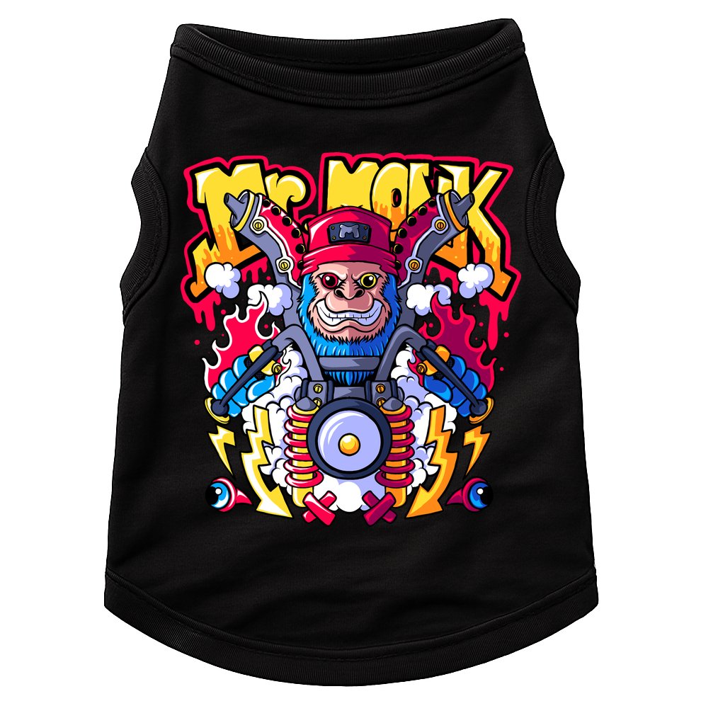 Mr. Monkey Monk Cool Character Riding Motorcycle Doggie Tank