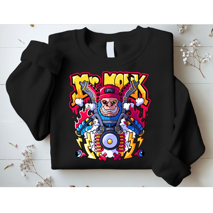 Mr. Monkey Monk Cool Character Riding Motorcycle Sweatshirt