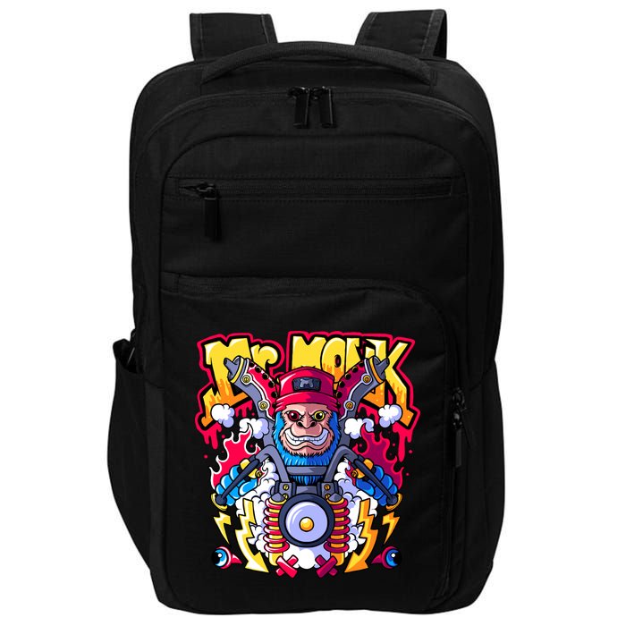Mr. Monkey Monk Cool Character Riding Motorcycle Impact Tech Backpack
