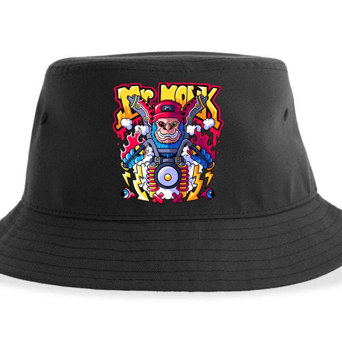 Mr. Monkey Monk Cool Character Riding Motorcycle Sustainable Bucket Hat