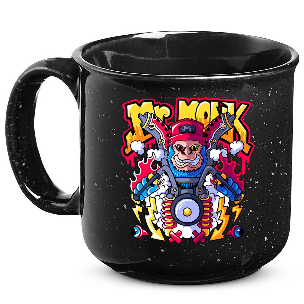 Mr. Monkey Monk Cool Character Riding Motorcycle 15oz Campfire Ceramic Mug