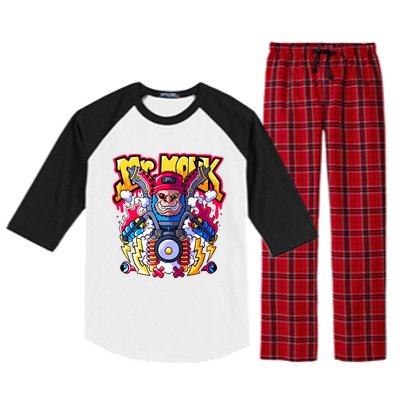 Mr. Monkey Monk Cool Character Riding Motorcycle Raglan Sleeve Pajama Set