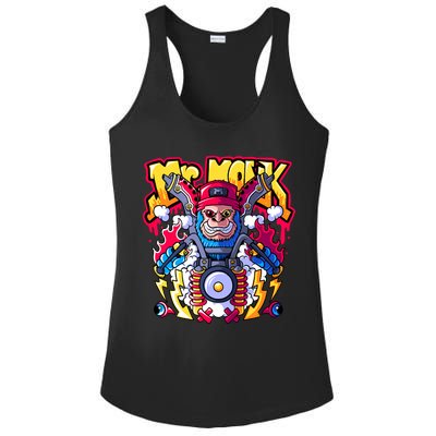 Mr. Monkey Monk Cool Character Riding Motorcycle Ladies PosiCharge Competitor Racerback Tank