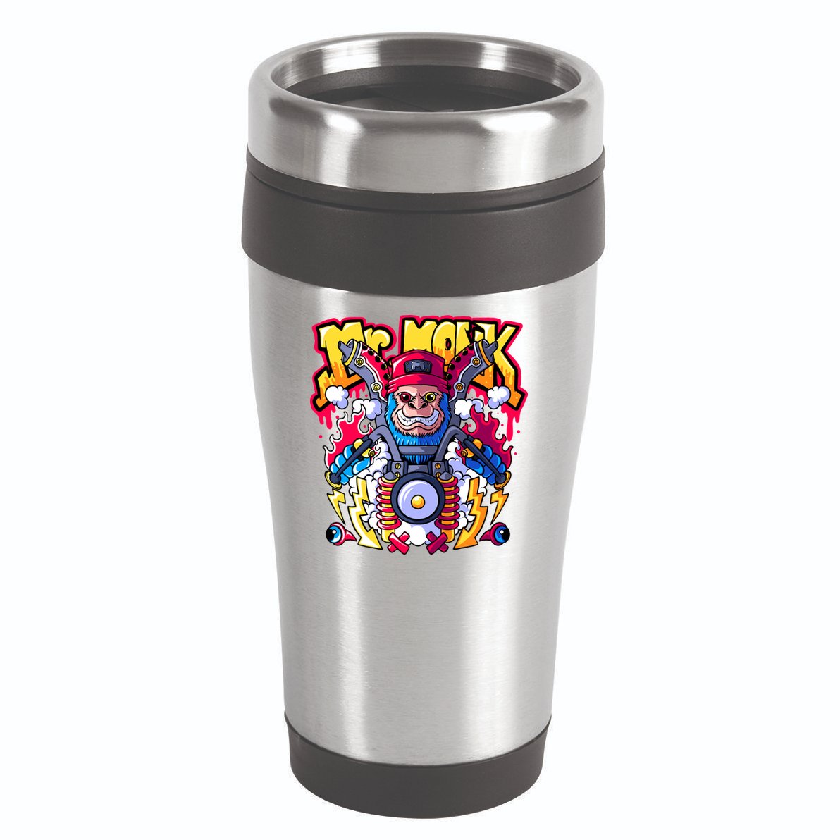 Mr. Monkey Monk Cool Character Riding Motorcycle 16oz Travel Tumbler