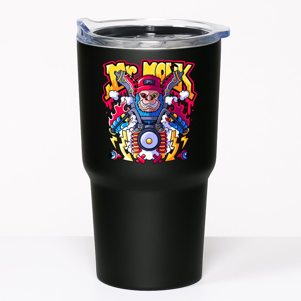 Mr. Monkey Monk Cool Character Riding Motorcycle Tumbler