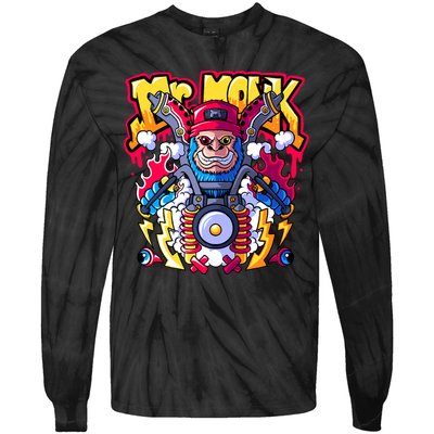 Mr. Monkey Monk Cool Character Riding Motorcycle Tie-Dye Long Sleeve Shirt
