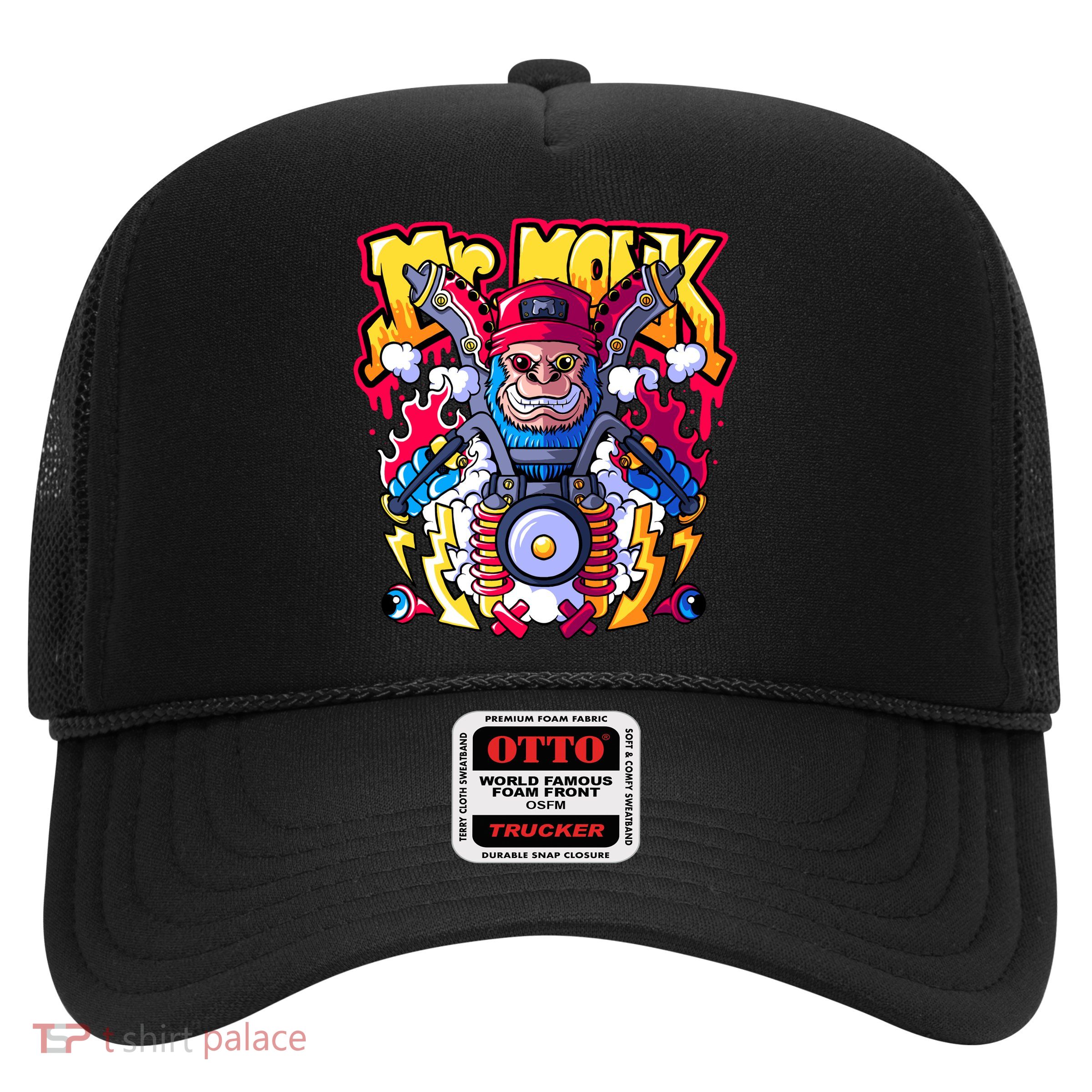 Mr. Monkey Monk Cool Character Riding Motorcycle Trucker Hat