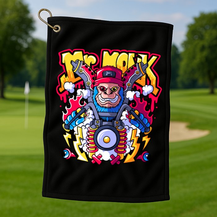 Mr. Monkey Monk Cool Character Riding Motorcycle Golf Towel