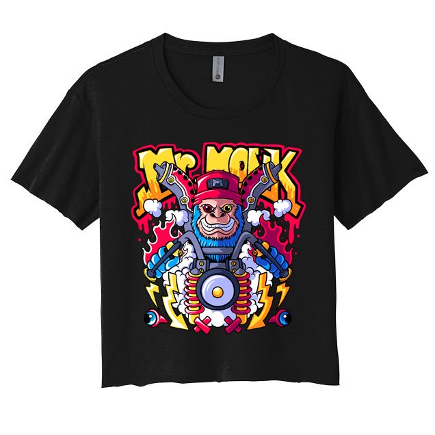Mr. Monkey Monk Cool Character Riding Motorcycle Crop Top