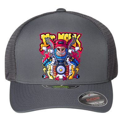 Mr. Monkey Monk Cool Character Riding Motorcycle Flexfit Unipanel Trucker Cap