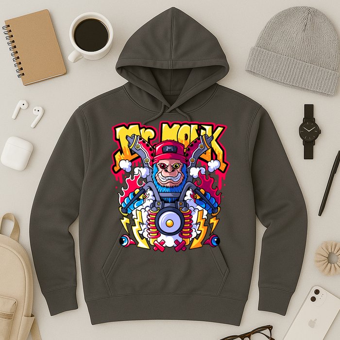 Mr. Monkey Monk Cool Character Riding Motorcycle Hoodie