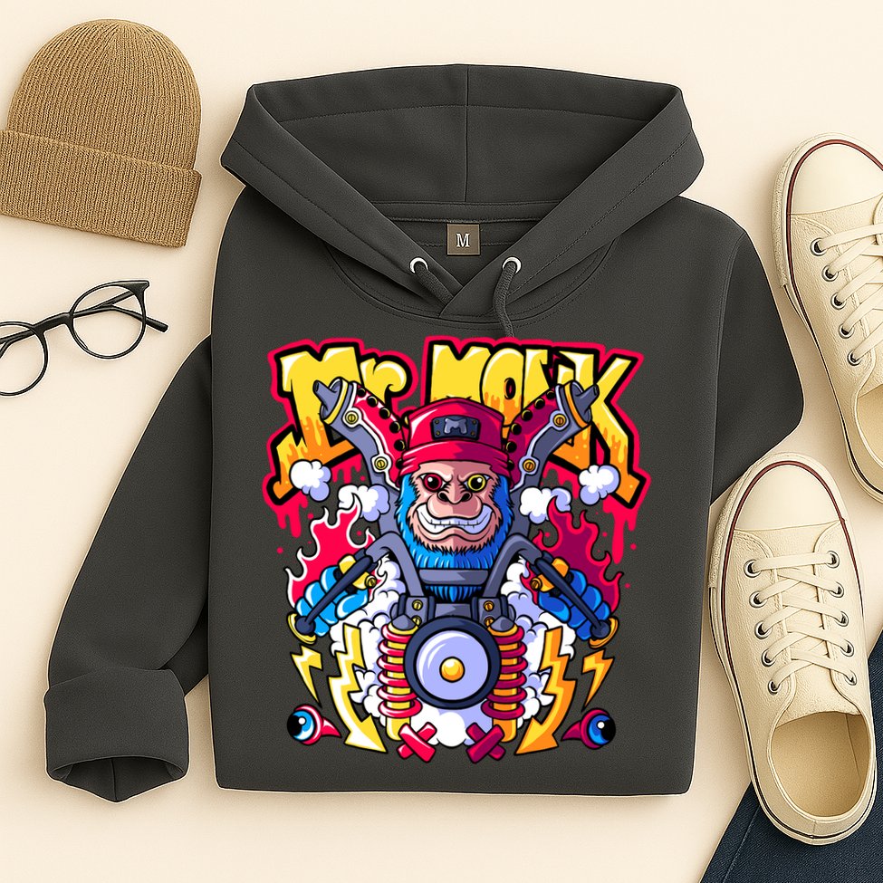 Mr. Monkey Monk Cool Character Riding Motorcycle Hoodie