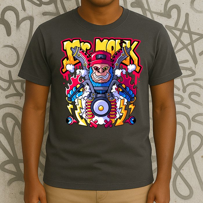 Mr. Monkey Monk Cool Character Riding Motorcycle T-Shirt
