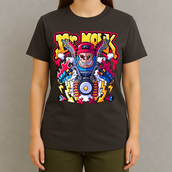Mr. Monkey Monk Cool Character Riding Motorcycle T-Shirt