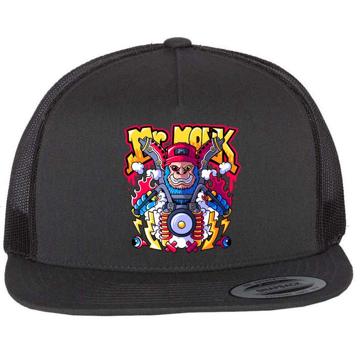 Mr. Monkey Monk Cool Character Riding Motorcycle Flatbill Hat