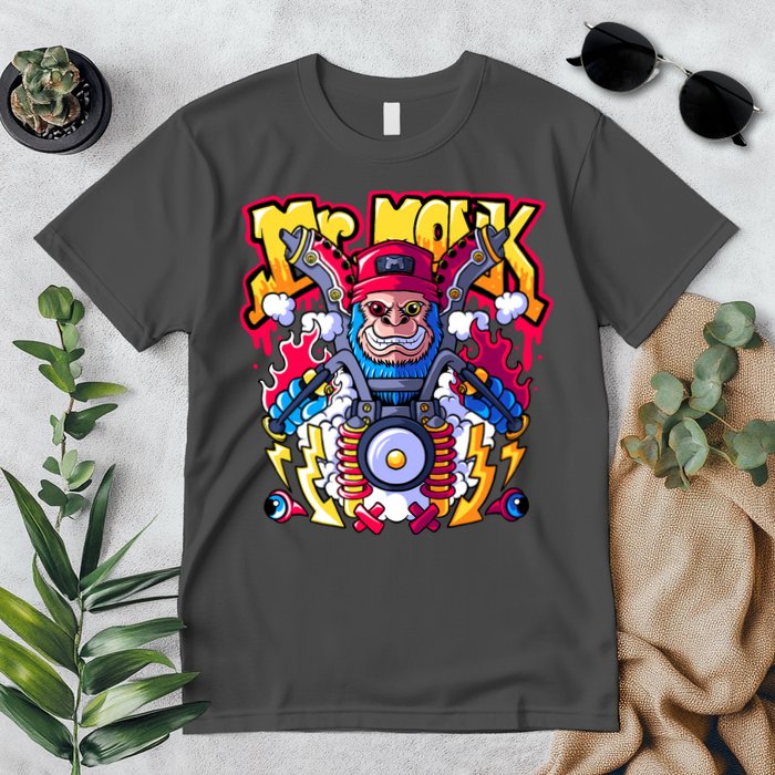 Mr. Monkey Monk Cool Character Riding Motorcycle Premium T-Shirt