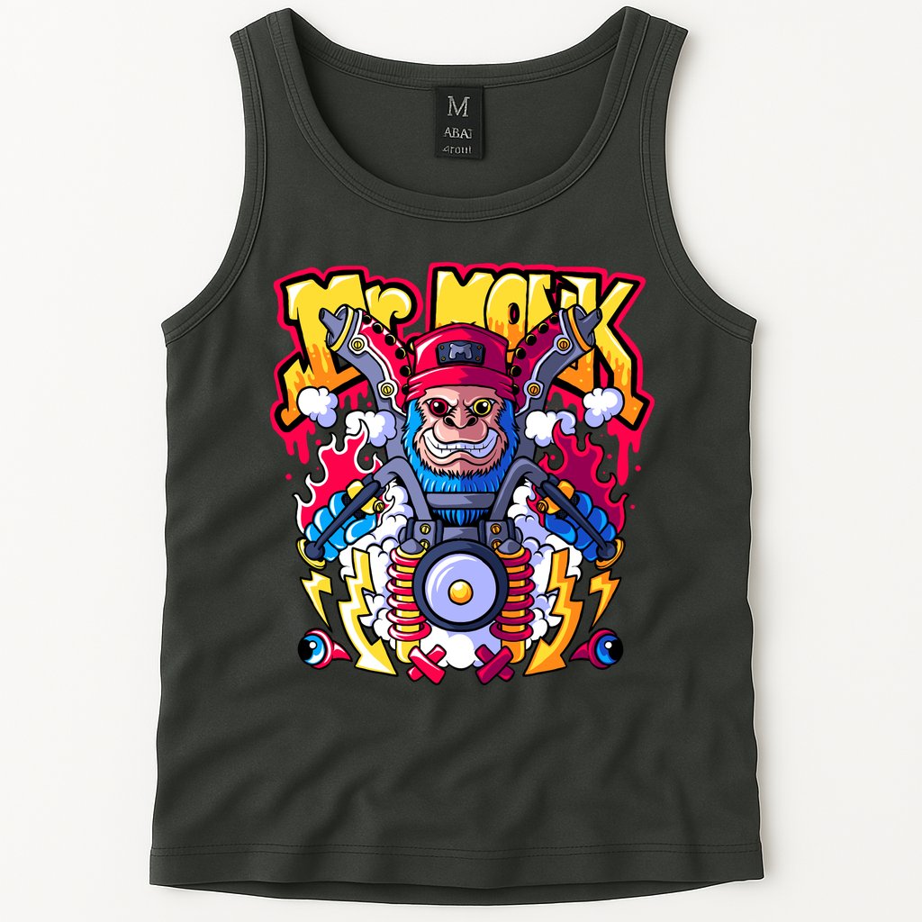 Mr. Monkey Monk Cool Character Riding Motorcycle Tank Top