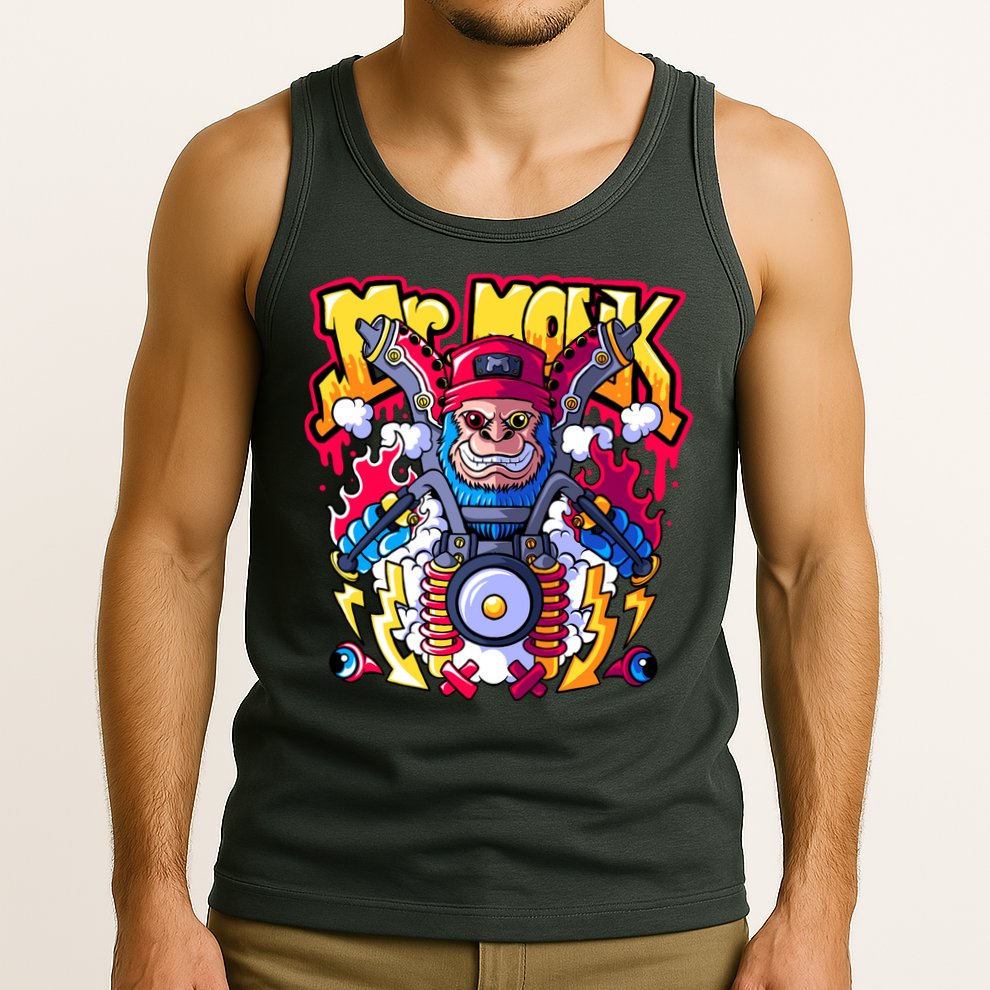 Mr. Monkey Monk Cool Character Riding Motorcycle Tank Top