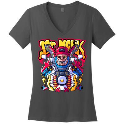 Mr. Monkey Monk Cool Character Riding Motorcycle Women's V-Neck T-Shirt