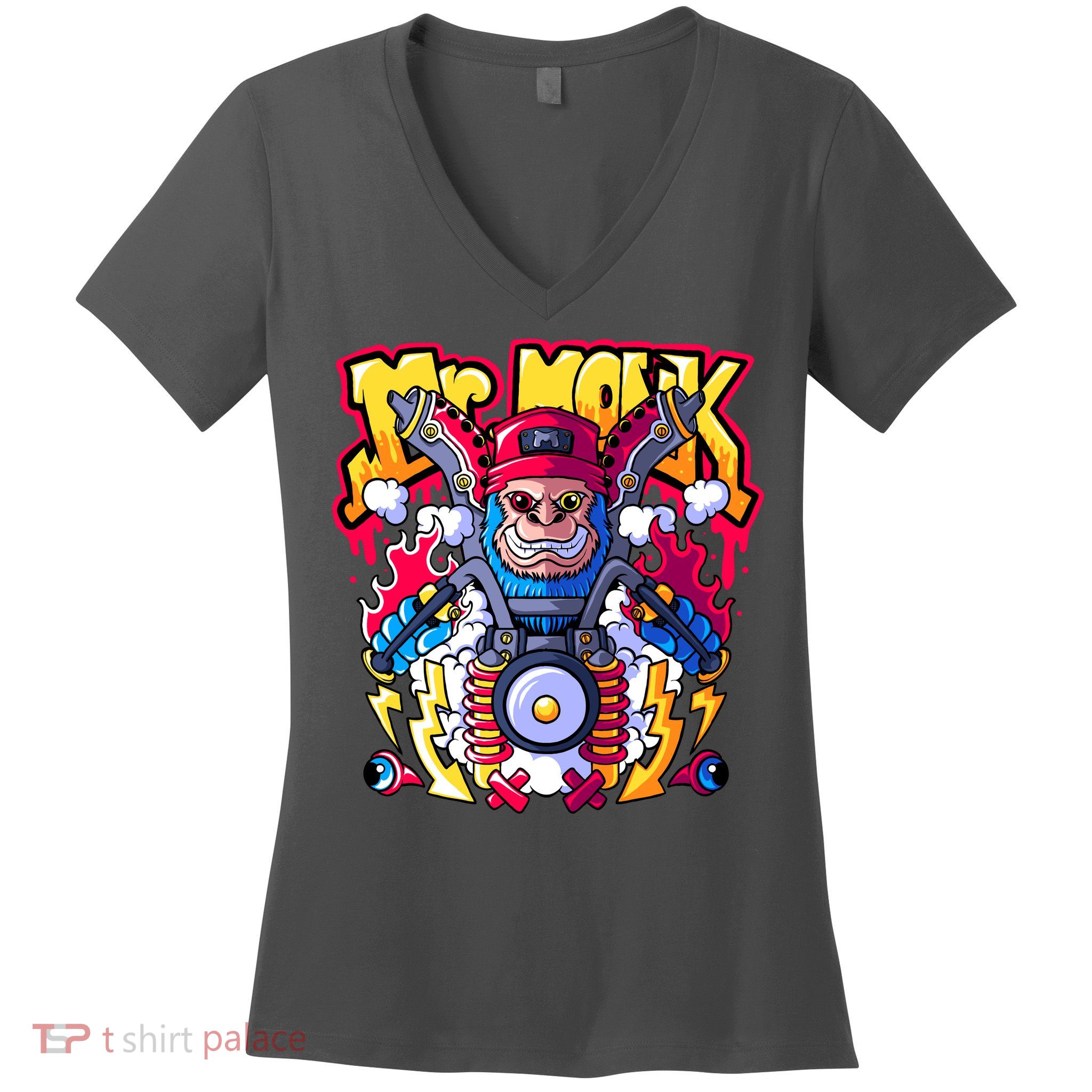 Mr. Monkey Monk Cool Character Riding Motorcycle Women's V-Neck T-Shirt