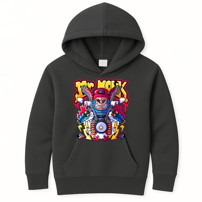 Mr. Monkey Monk Cool Character Riding Motorcycle Kids Hoodie