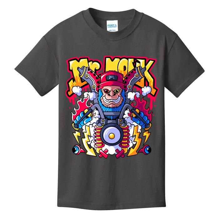 Mr. Monkey Monk Cool Character Riding Motorcycle Kids T-Shirt