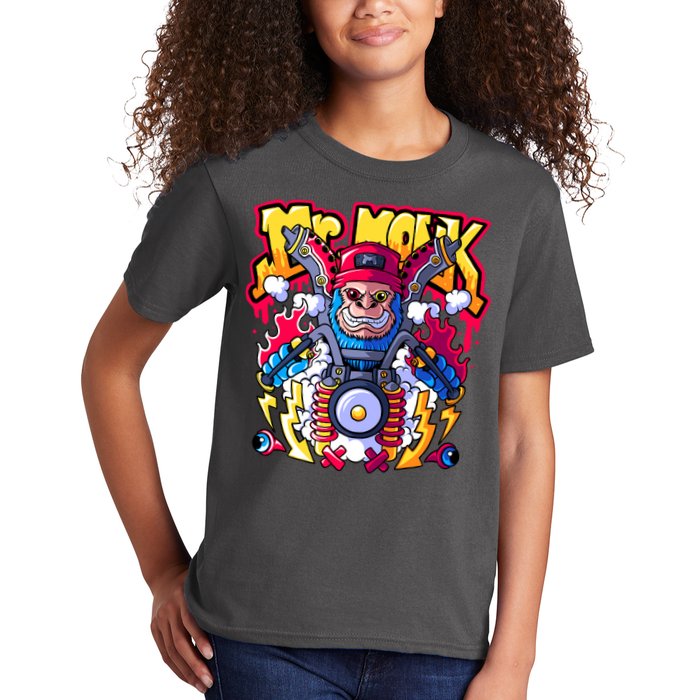 Mr. Monkey Monk Cool Character Riding Motorcycle Kids T-Shirt