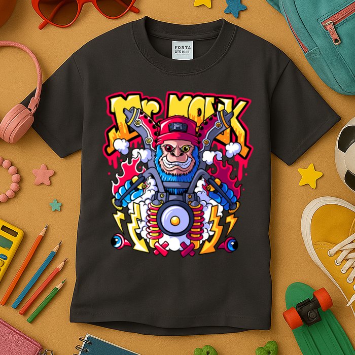 Mr. Monkey Monk Cool Character Riding Motorcycle Kids T-Shirt