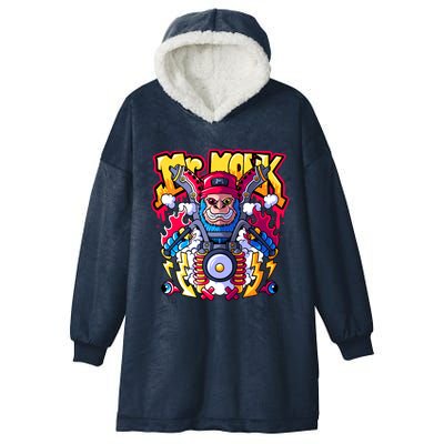 Mr. Monkey Monk Cool Character Riding Motorcycle Hooded Wearable Blanket