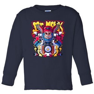 Mr. Monkey Monk Cool Character Riding Motorcycle Toddler Long Sleeve Shirt