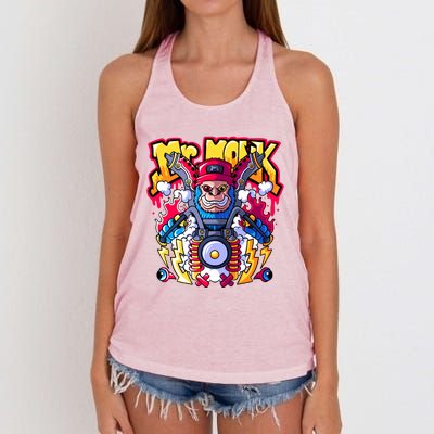 Mr. Monkey Monk Cool Character Riding Motorcycle Women's Knotted Racerback Tank