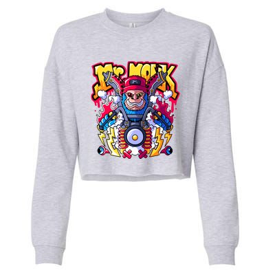 Mr. Monkey Monk Cool Character Riding Motorcycle Cropped Pullover Crew