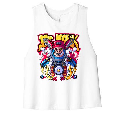 Mr. Monkey Monk Cool Character Riding Motorcycle Women's Racerback Cropped Tank