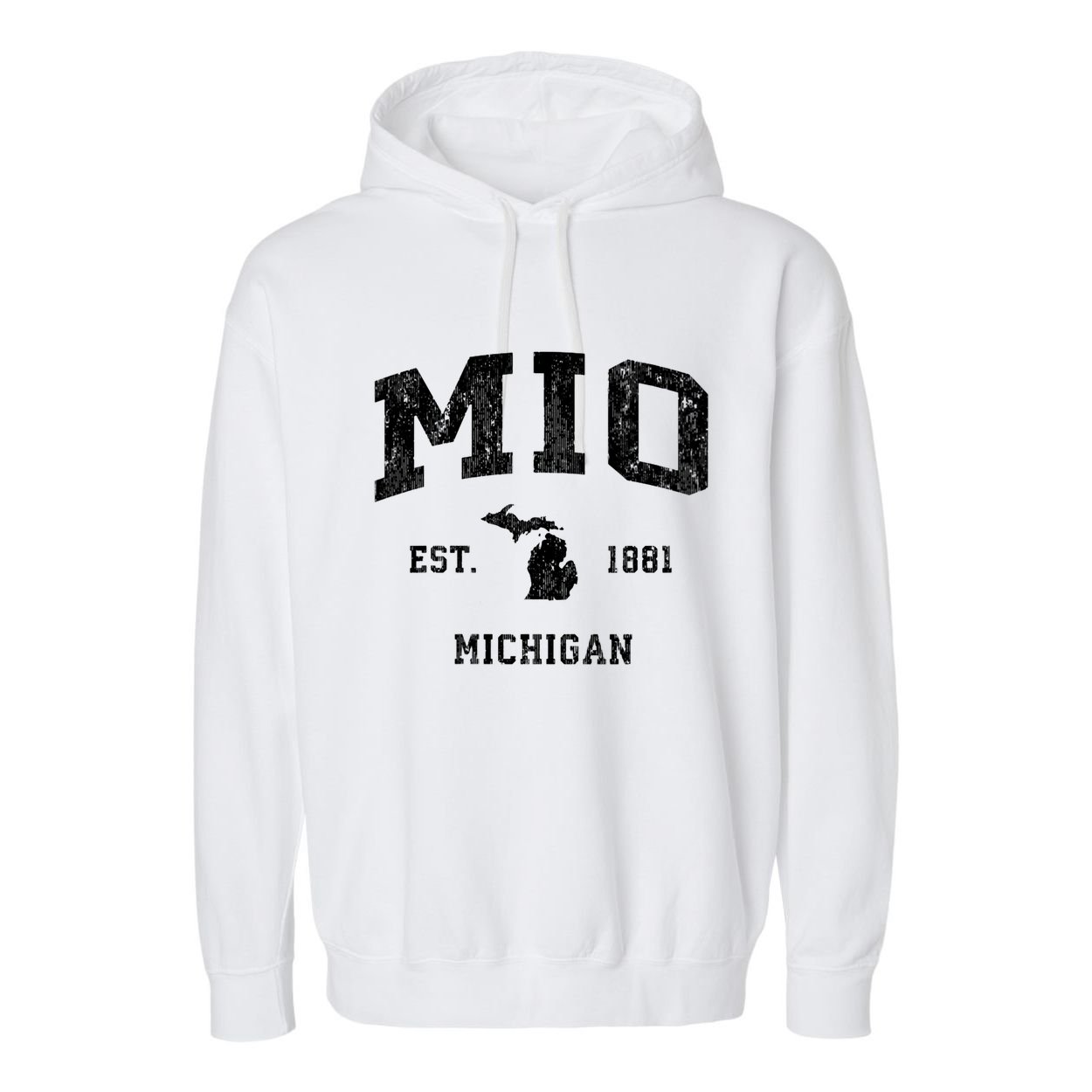 Mio Michigan Mi Vintage Athletic Sports Design V Neck Garment-Dyed Fleece Hoodie